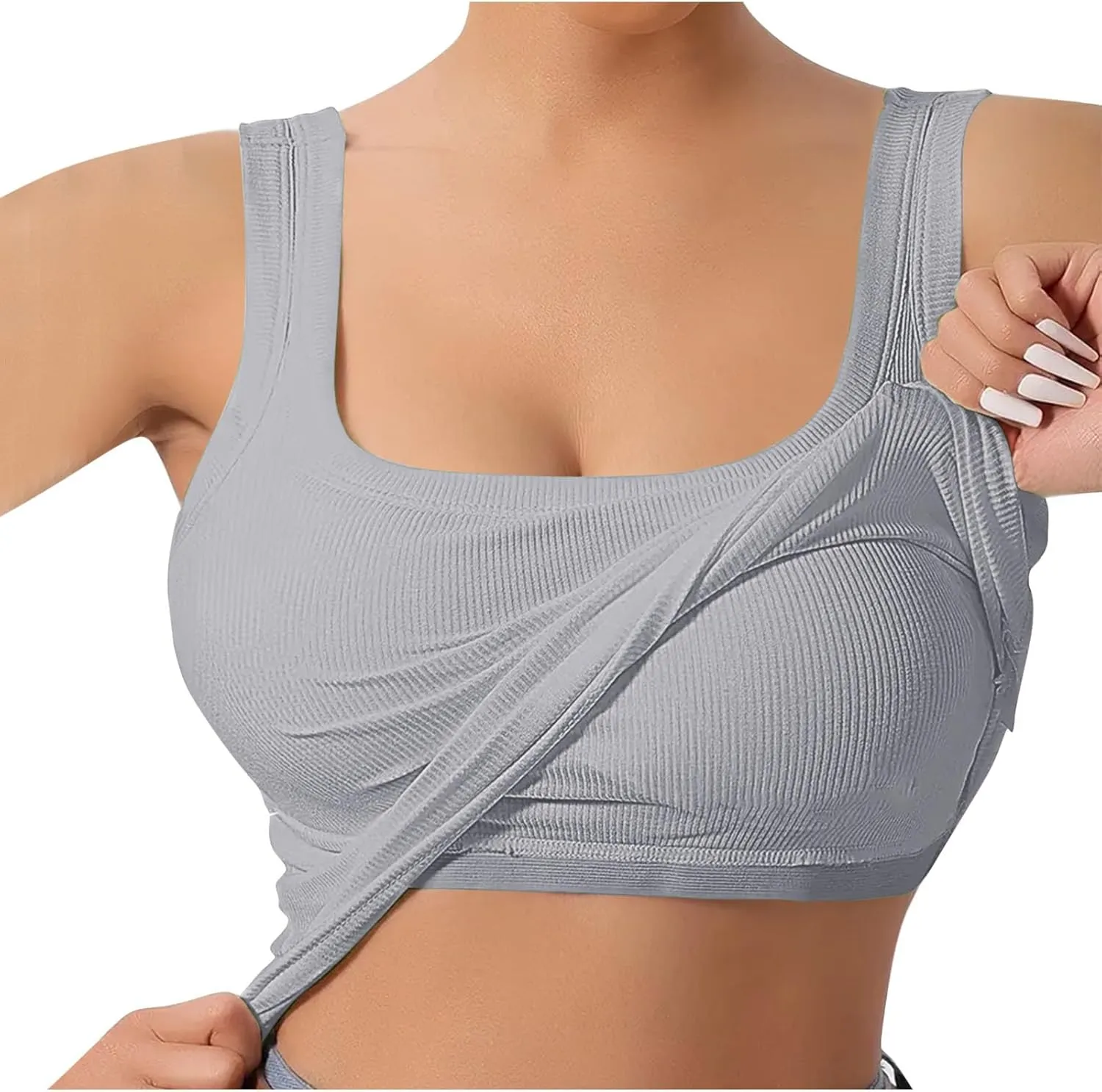 Tank Top with Built in Bra for Women Ribbed Athletic Tank Tops Racerback Yoga Shirt Removable Padded Undershirt