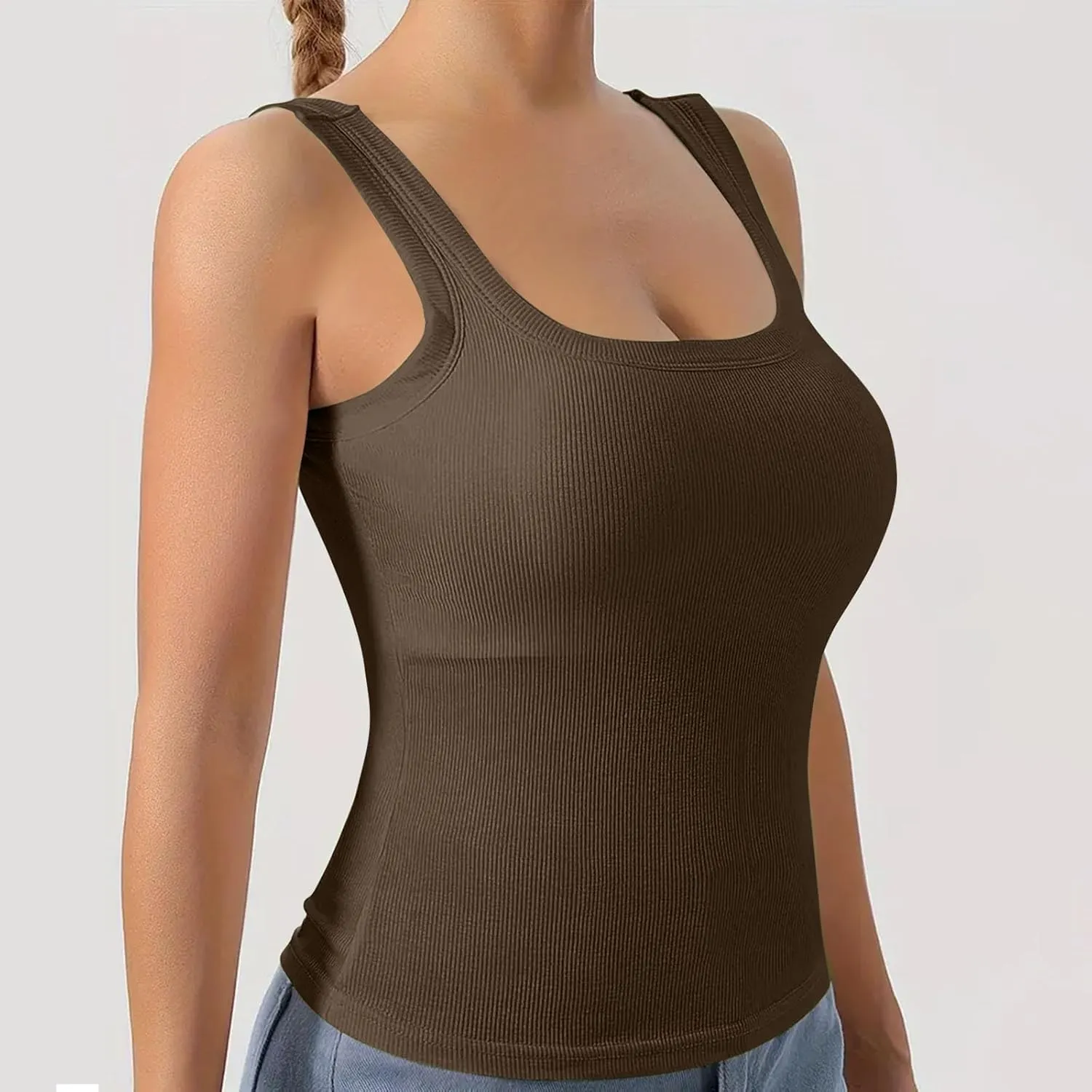 Tank Top with Built in Bra for Women Ribbed Athletic Tank Tops Racerback Yoga Shirt Removable Padded Undershirt