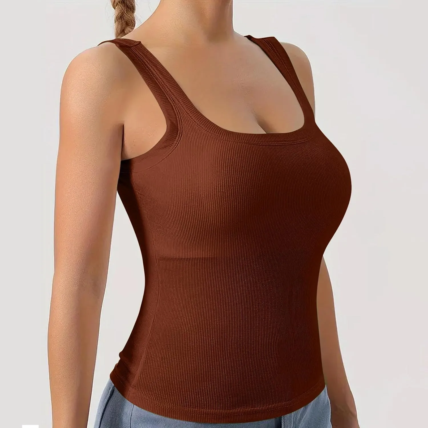 Tank Top with Built in Bra for Women Ribbed Athletic Tank Tops Racerback Yoga Shirt Removable Padded Undershirt