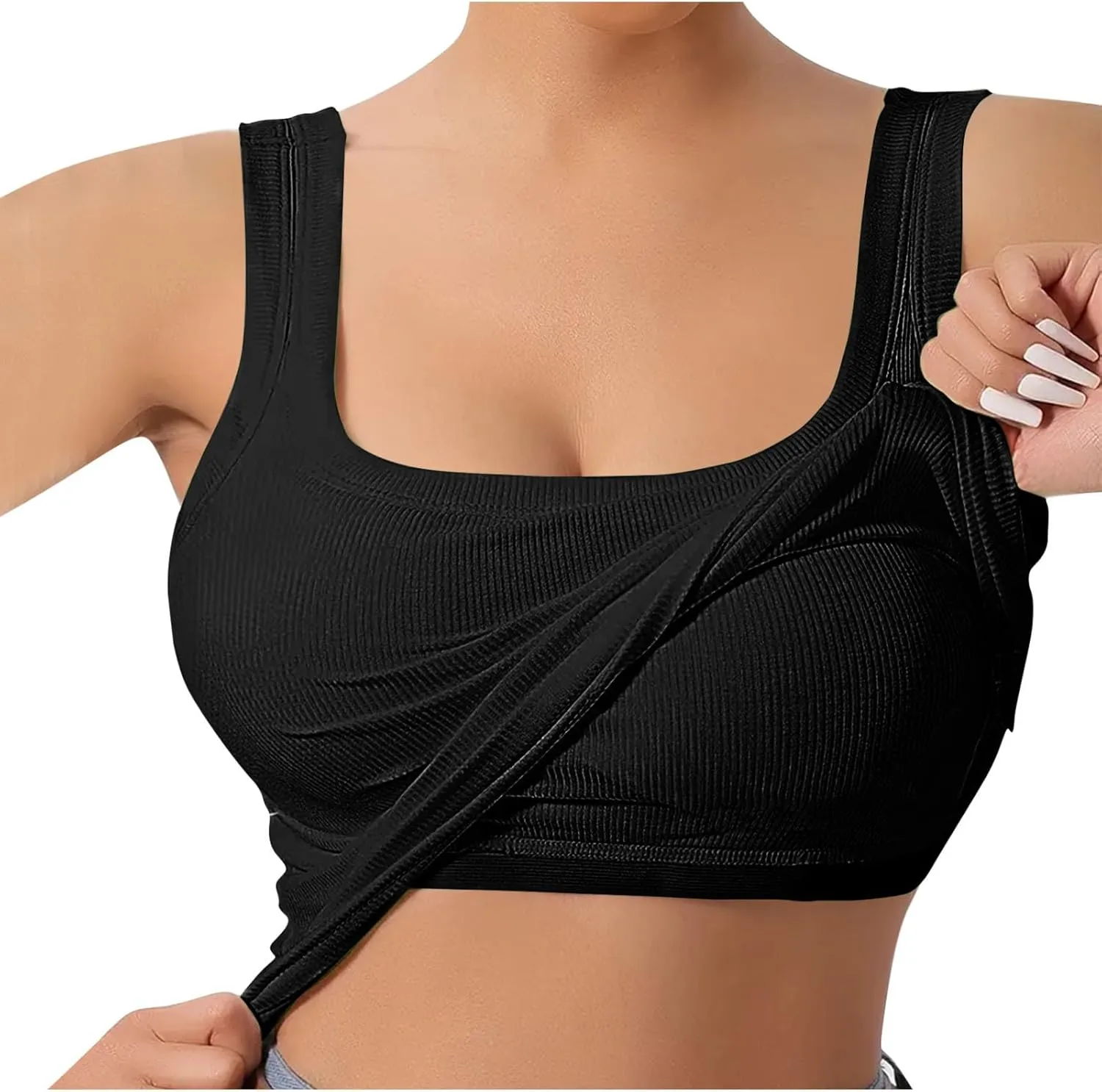 Tank Top with Built in Bra for Women Ribbed Athletic Tank Tops Racerback Yoga Shirt Removable Padded Undershirt