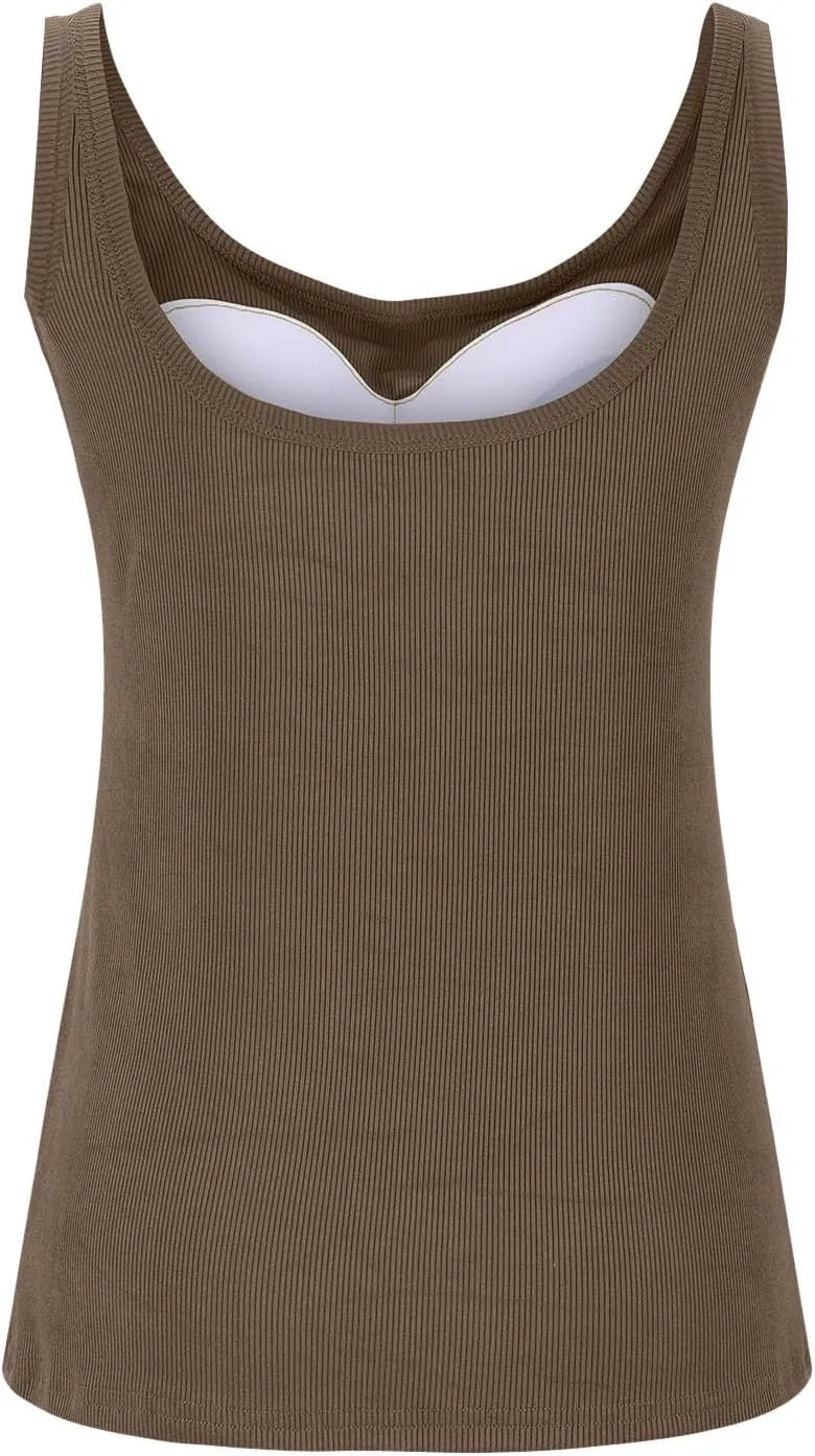 Tank Top with Built in Bra for Women Ribbed Athletic Tank Tops Racerback Yoga Shirt Removable Padded Undershirt