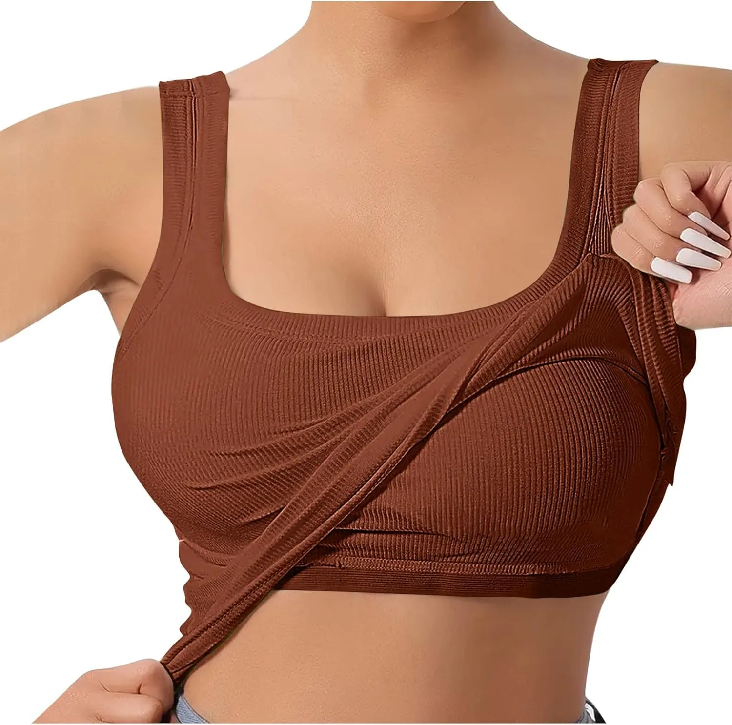 Tank Top with Built in Bra for Women Ribbed Athletic Tank Tops Racerback Yoga Shirt Removable Padded Undershirt