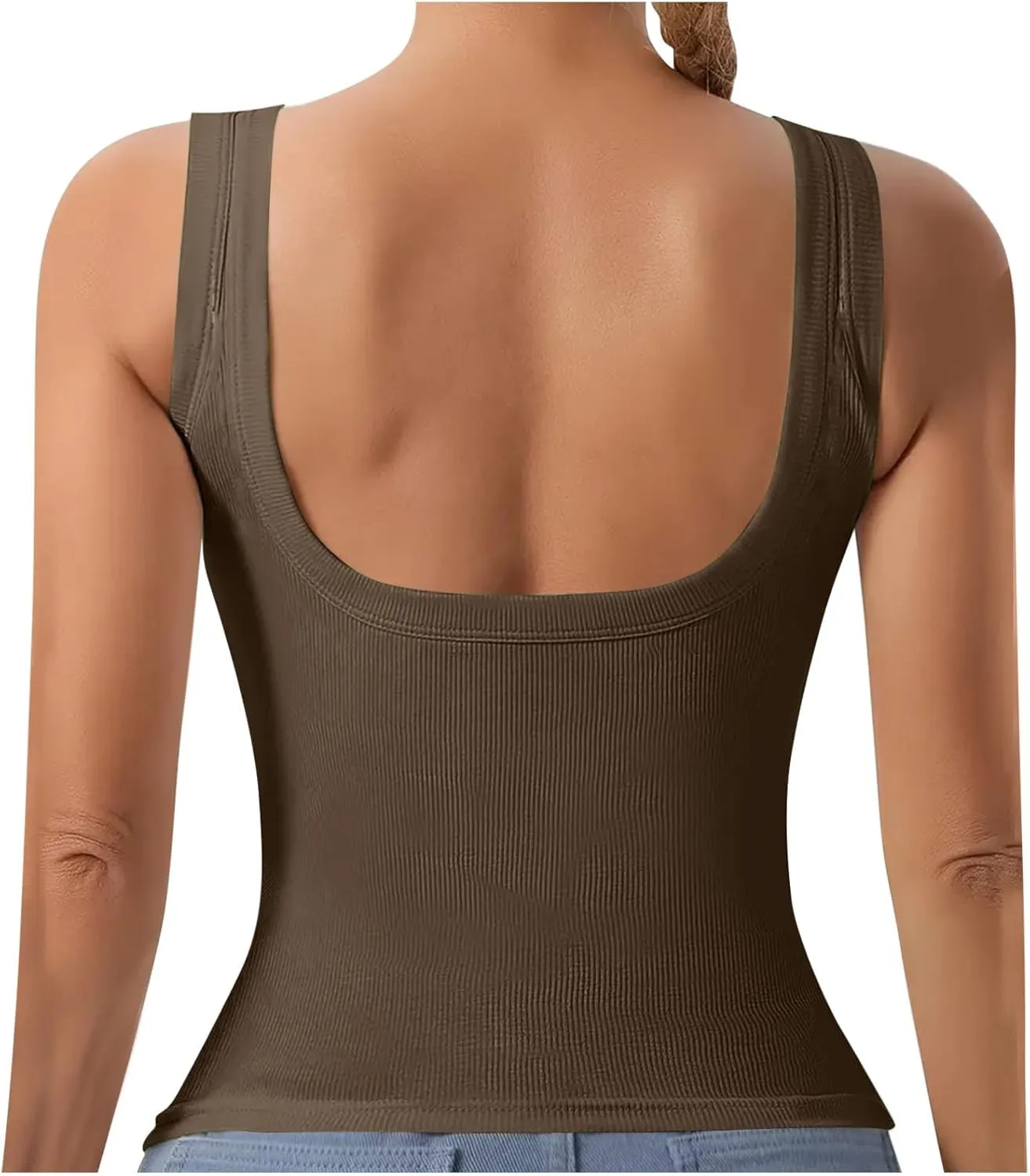 Tank Top with Built in Bra for Women Ribbed Athletic Tank Tops Racerback Yoga Shirt Removable Padded Undershirt