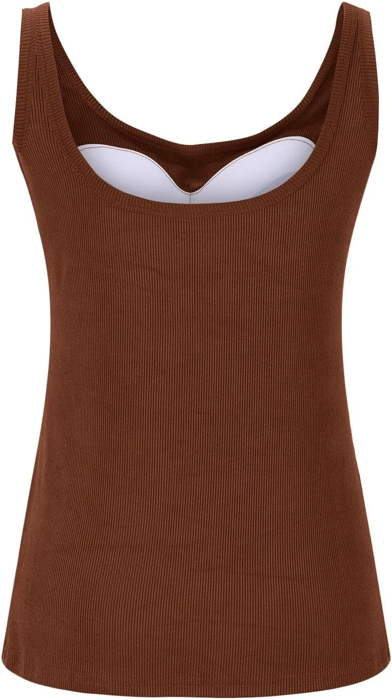 Tank Top with Built in Bra for Women Ribbed Athletic Tank Tops Racerback Yoga Shirt Removable Padded Undershirt