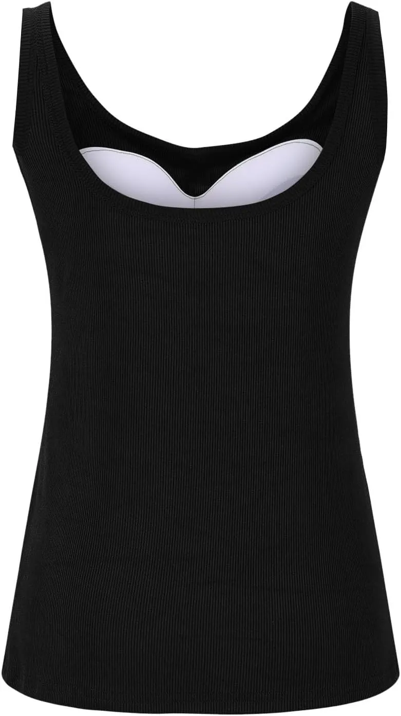 Tank Top with Built in Bra for Women Ribbed Athletic Tank Tops Racerback Yoga Shirt Removable Padded Undershirt