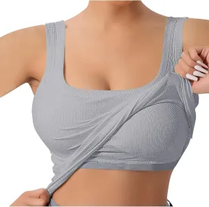 Tank Top with Built in Bra for Women Ribbed Athletic Tank Tops Racerback Yoga Shirt Removable Padded Undershirt