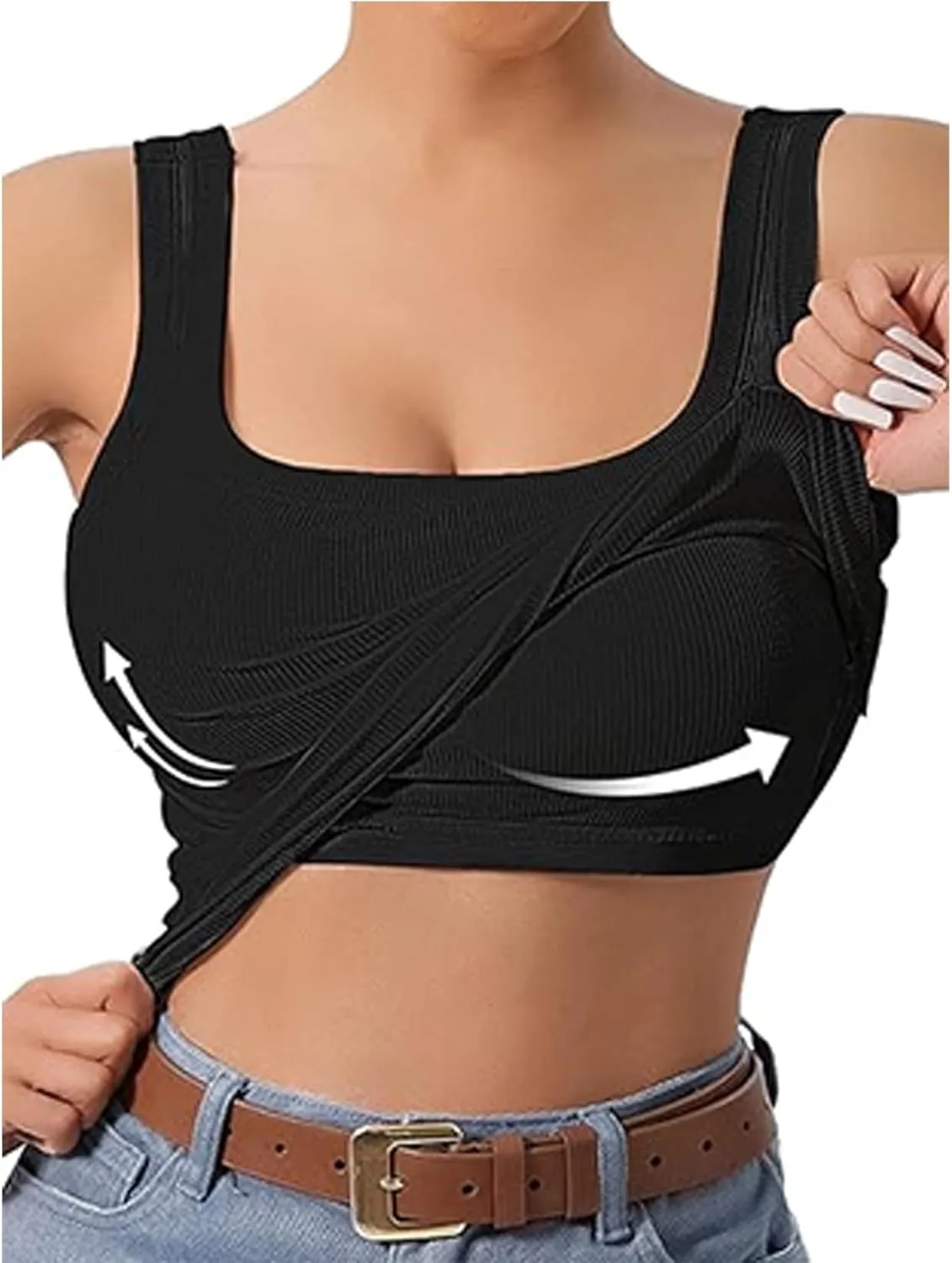 Tank Top with Built in Bra for Women Ribbed Athletic Tank Tops Racerback Yoga Shirt Removable Padded Undershirt