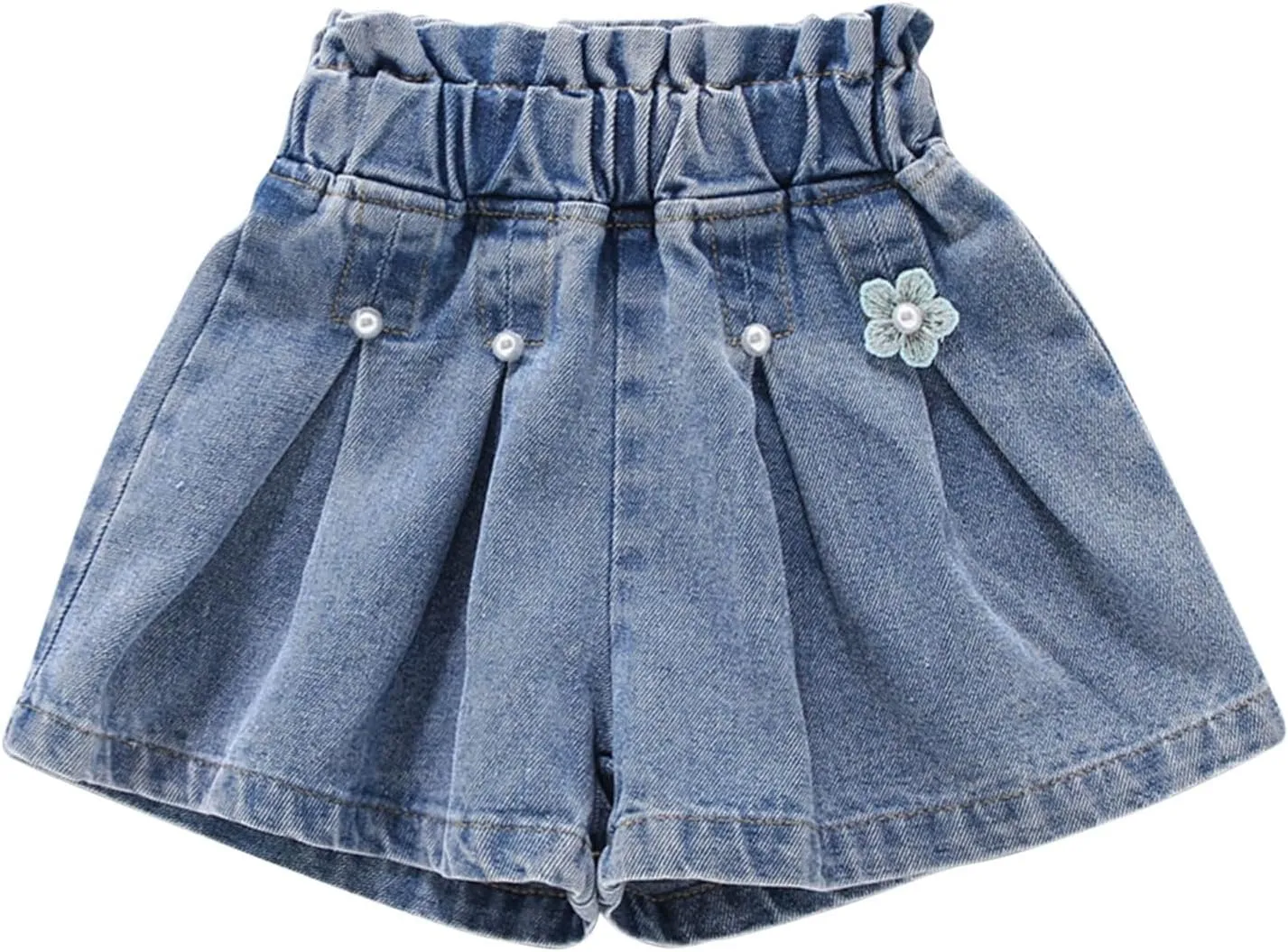 Teen Girls Jeans Shorts Cute High Waisted Flower Ruffle Pleated Denim Shorts Summer Beach Wear Kids Pull (A, 5-6 Years)