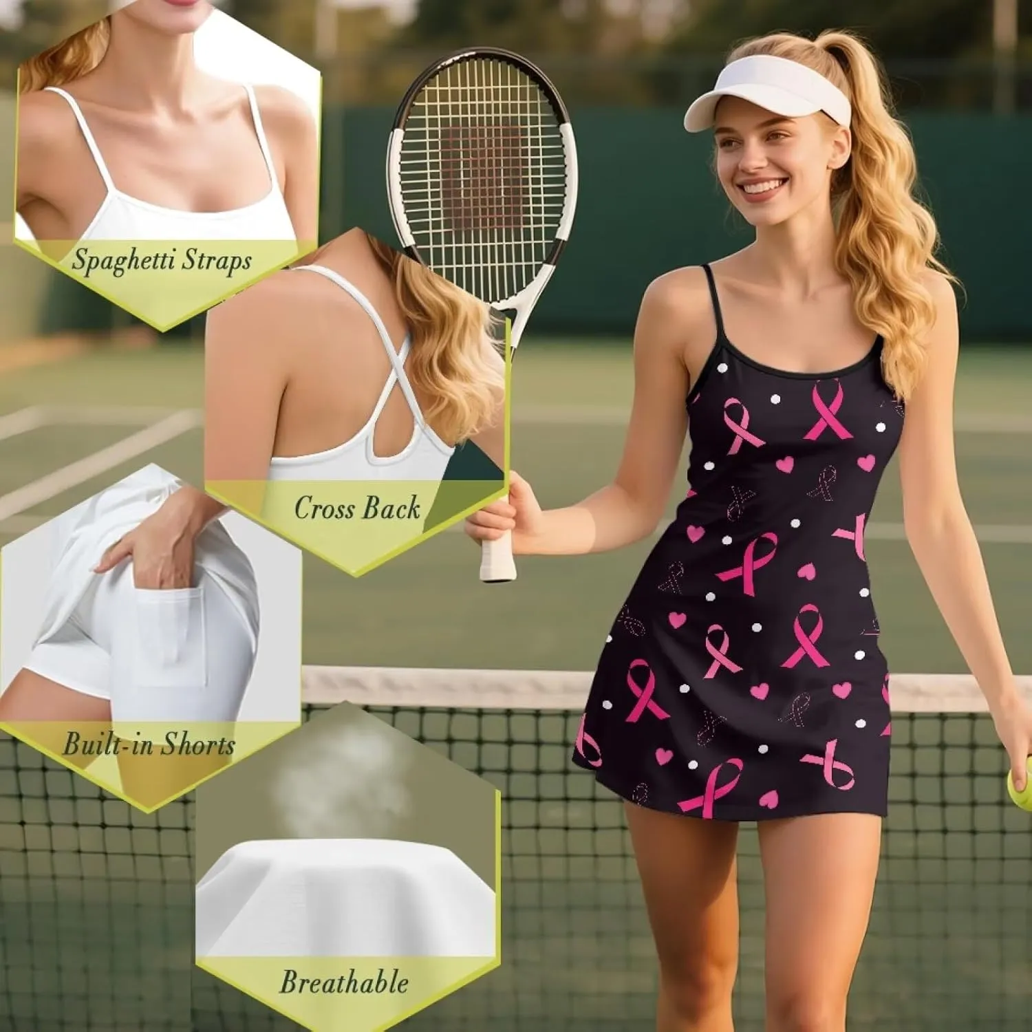Tennis Dress for Women with Shorts Adjustable Strap Exercise Workout Dress with Pocket Lightweight Athletic Outfits