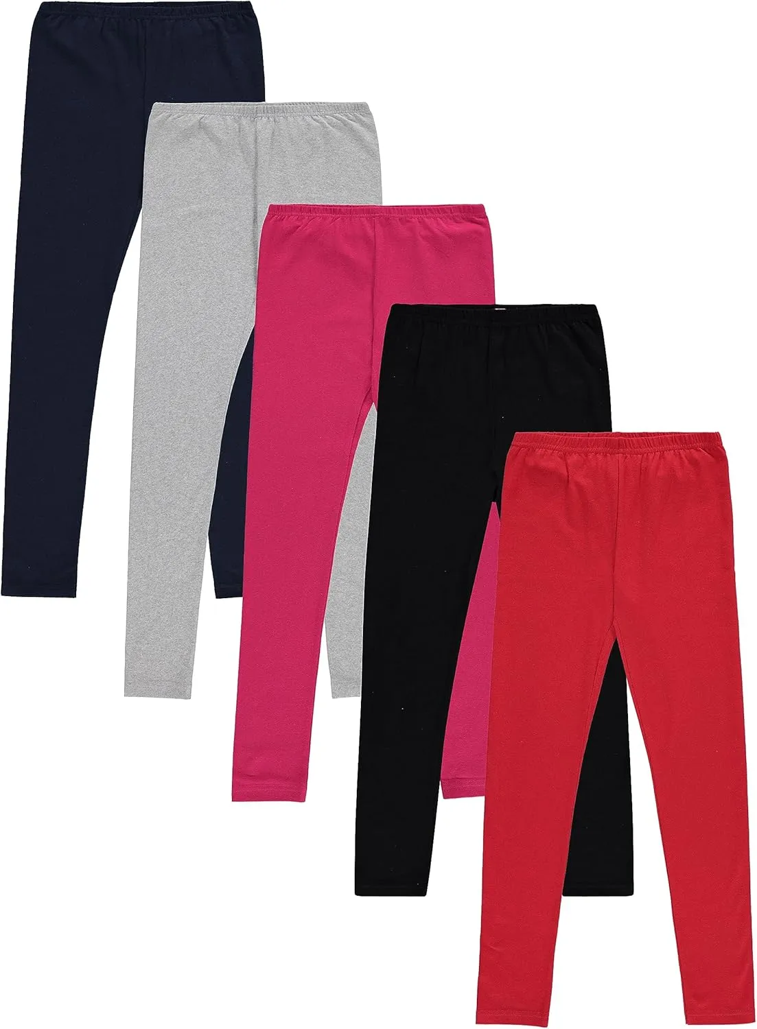 Toddler and Big Girls Leggings, Black Cotton Spandex Stretch Pants - Kids Dance Clothing, Yoga and Ballet Tights, 5-Pack
