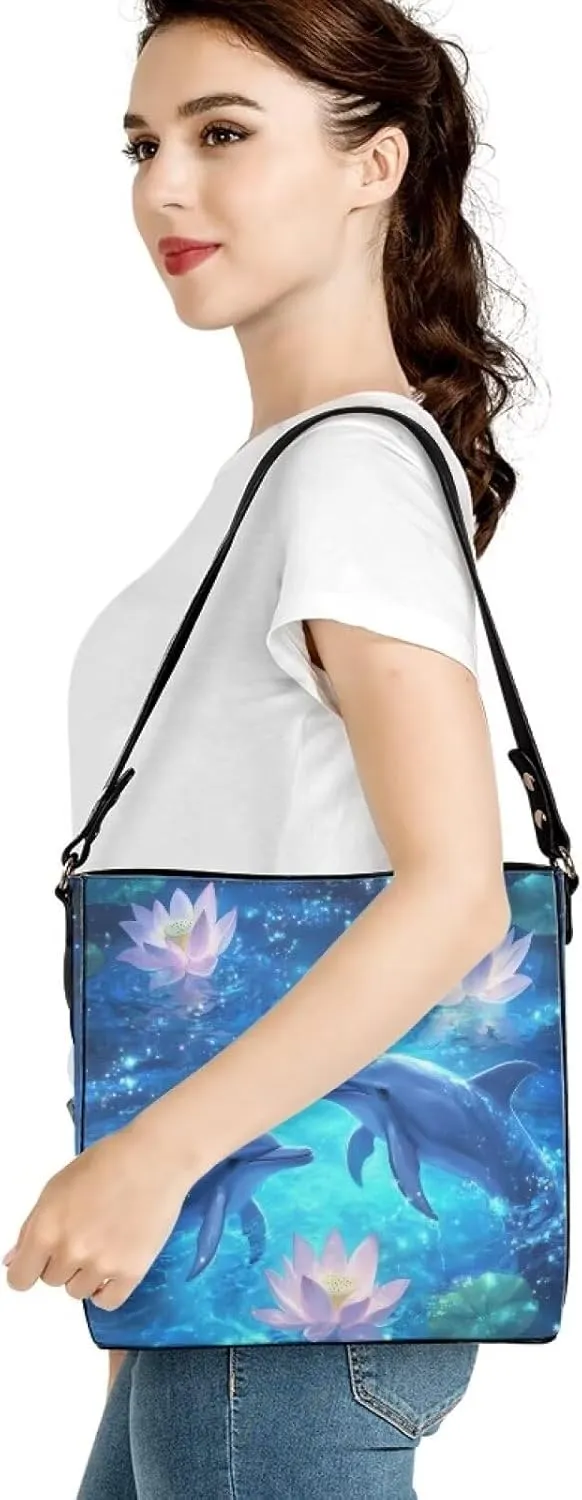 Tote Bag for Women with Zipper Pockets,Ladies Pu Leather Handbags Pattern Tote Crossbody Shoulder Bag