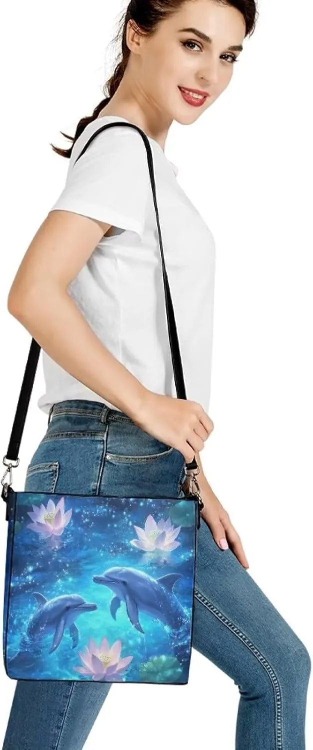 Tote Bag for Women with Zipper Pockets,Ladies Pu Leather Handbags Pattern Tote Crossbody Shoulder Bag