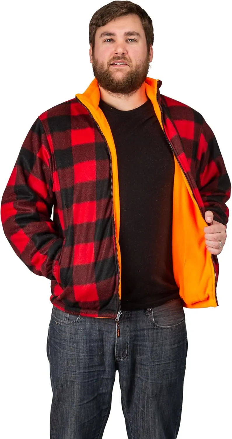 TrailCrest by Treel Men's Buffalo Plaid & Safety Blaze Orange Reversible Outdoorsman Workwear Jacket