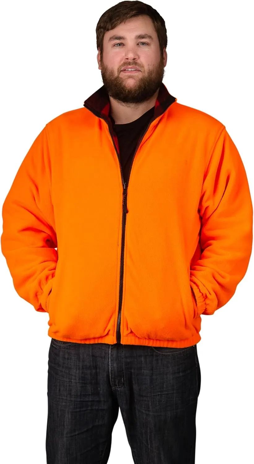 TrailCrest by Treel Men's Buffalo Plaid & Safety Blaze Orange Reversible Outdoorsman Workwear Jacket