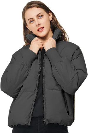 TRATENBY Women's Winter Pockets Baggy Short Down Jacket Cropped Puffer Long Sleeve Zip Coats
