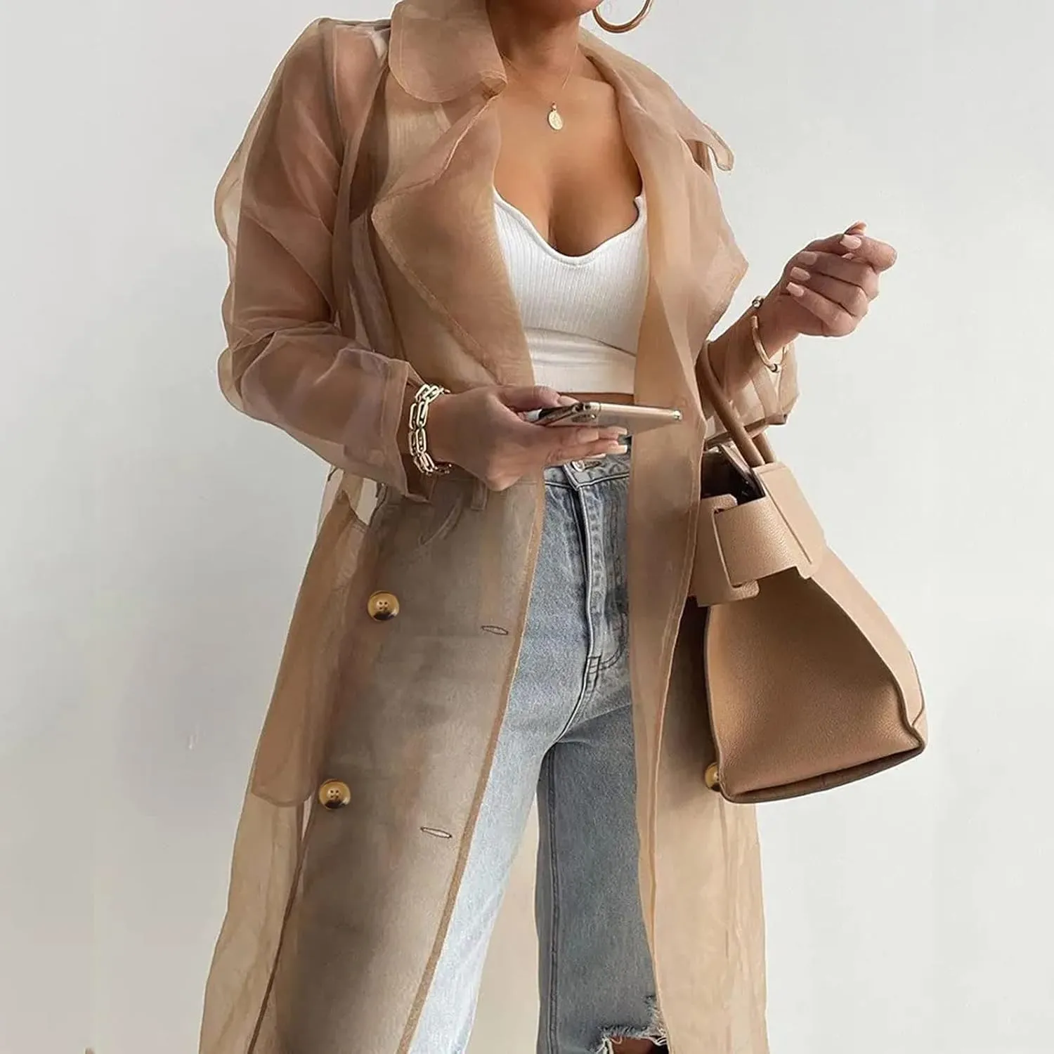 Trench Coats for Women Daily Sun Clothing Sheer Mesh Jackets Notch Lapel Double Breasted Womens Fitted Vests