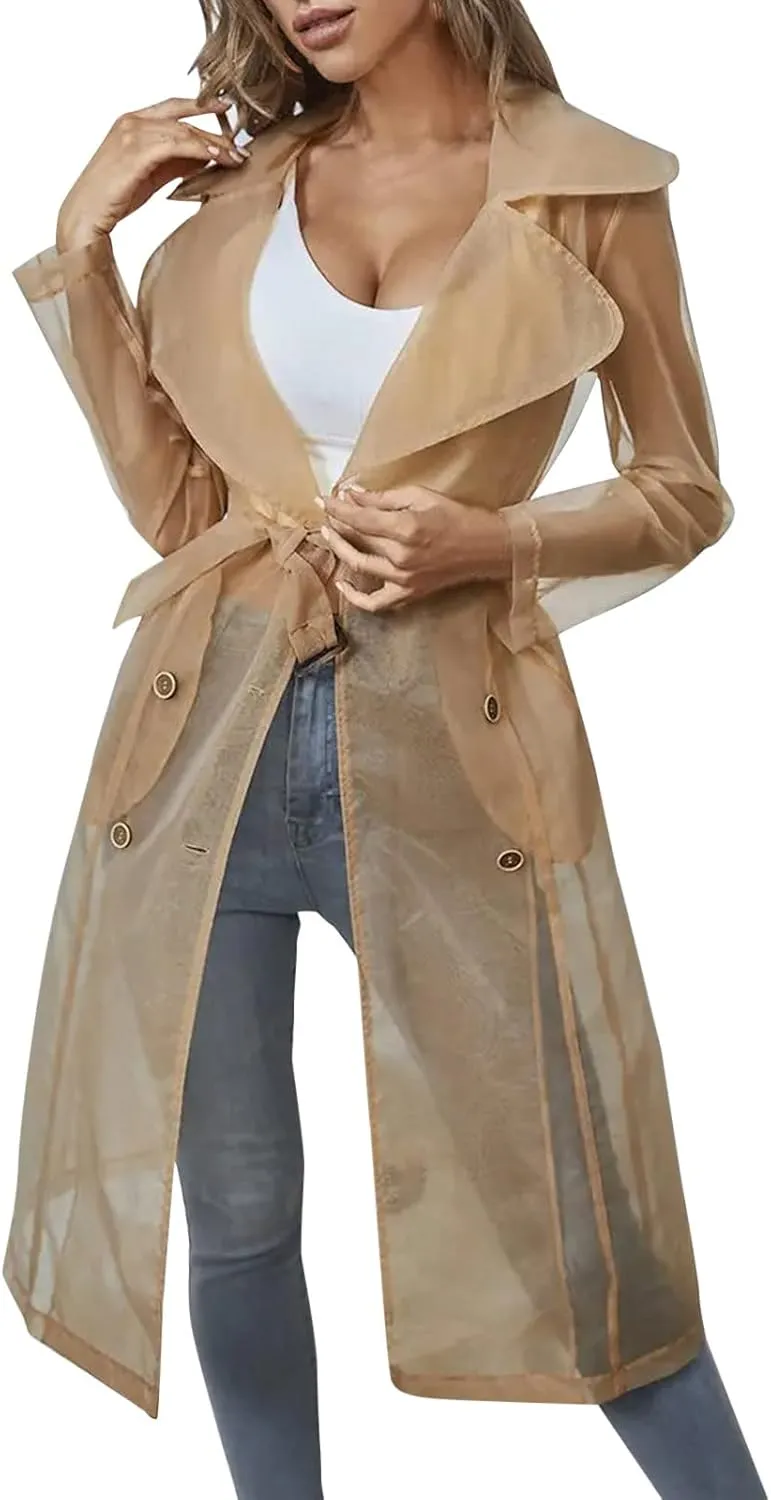 Trench Coats for Women Daily Sun Clothing Sheer Mesh Jackets Notch Lapel Double Breasted Womens Fitted Vests