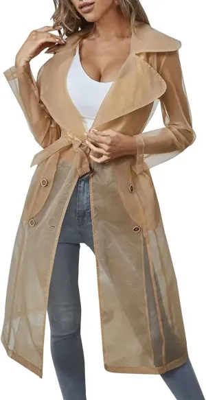 Trench Coats for Women Daily Sun Clothing Sheer Mesh Jackets Notch Lapel Double Breasted Womens Fitted Vests