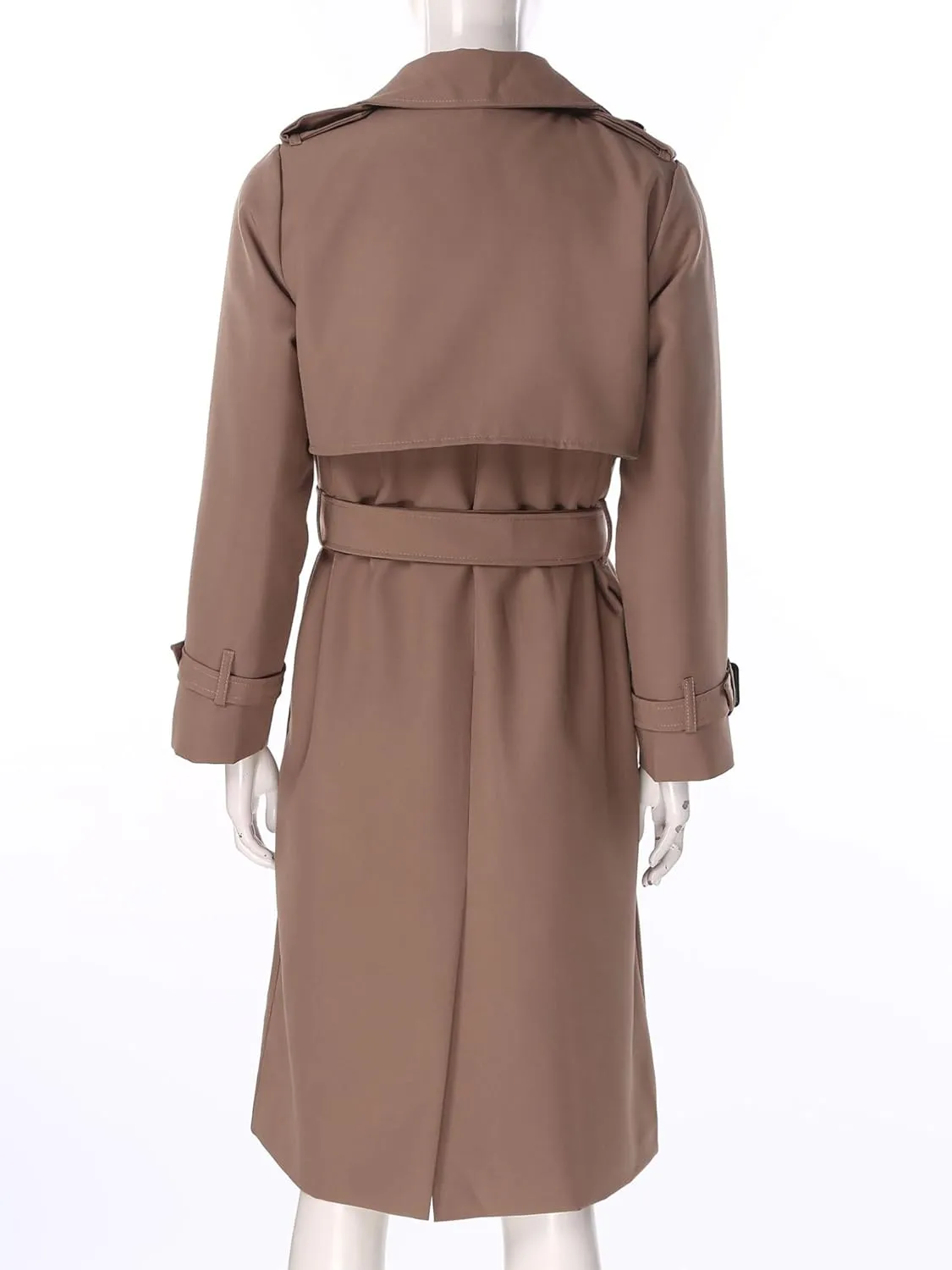 Trench Coats for Women Double Breasted Mid-Length Belted Overcoat Long Dress Jacket Coat with Belt