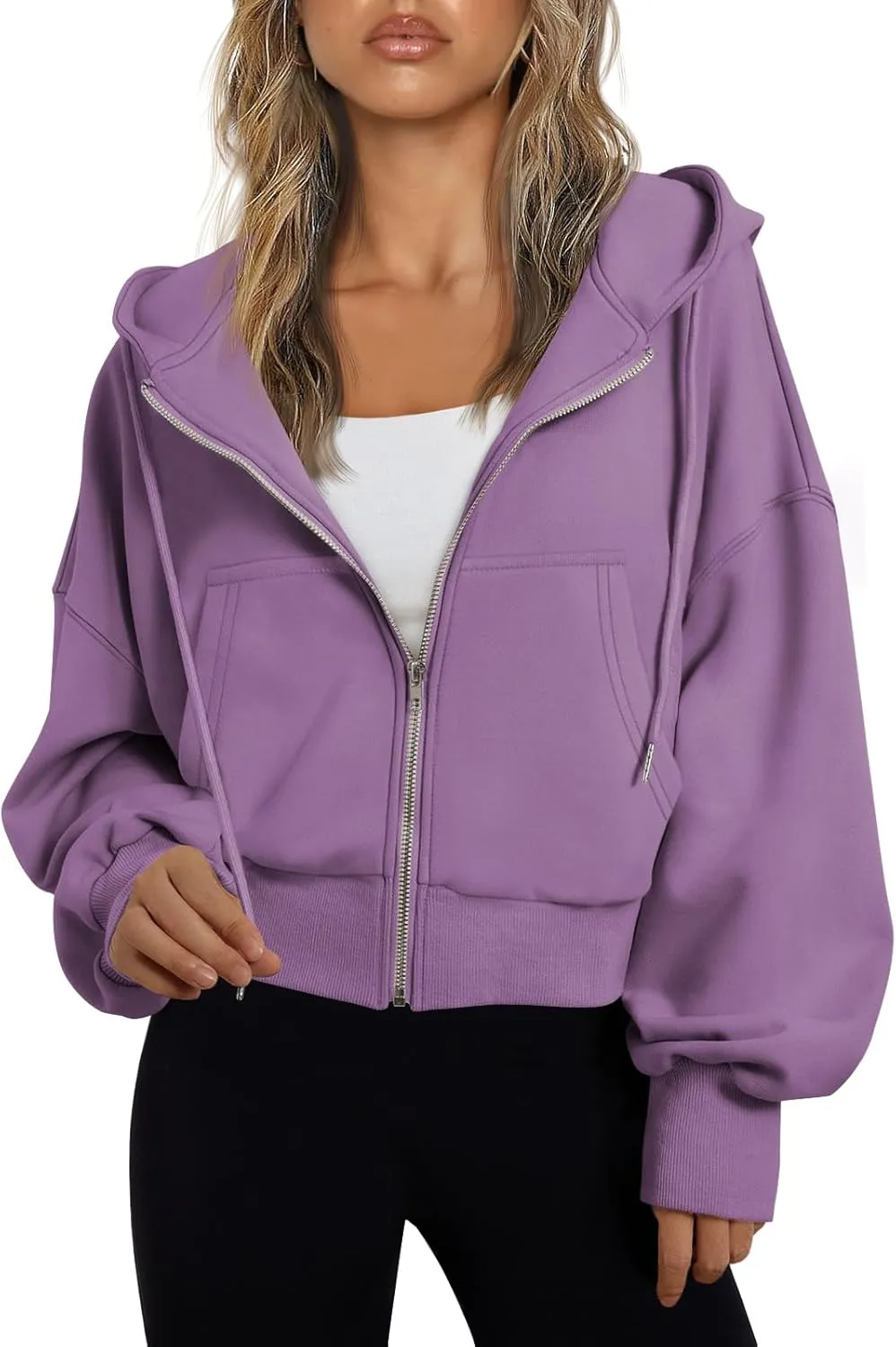 Trendy Queen Hoodies for Women Full Zip Up Cropped Sweatshirts Jackets Casual Comfy Gym Tops Fall Outfits Winter Clothes 2025