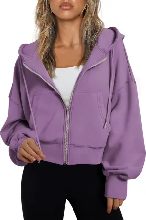 Trendy Queen Hoodies for Women Full Zip Up Cropped Sweatshirts Jackets Casual Comfy Gym Tops Fall Outfits Winter Clothes 2025