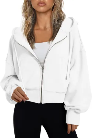 Trendy Queen Hoodies for Women Full Zip Up Cropped Sweatshirts Jackets Casual Comfy Gym Tops Fall Outfits Winter Clothes 2025