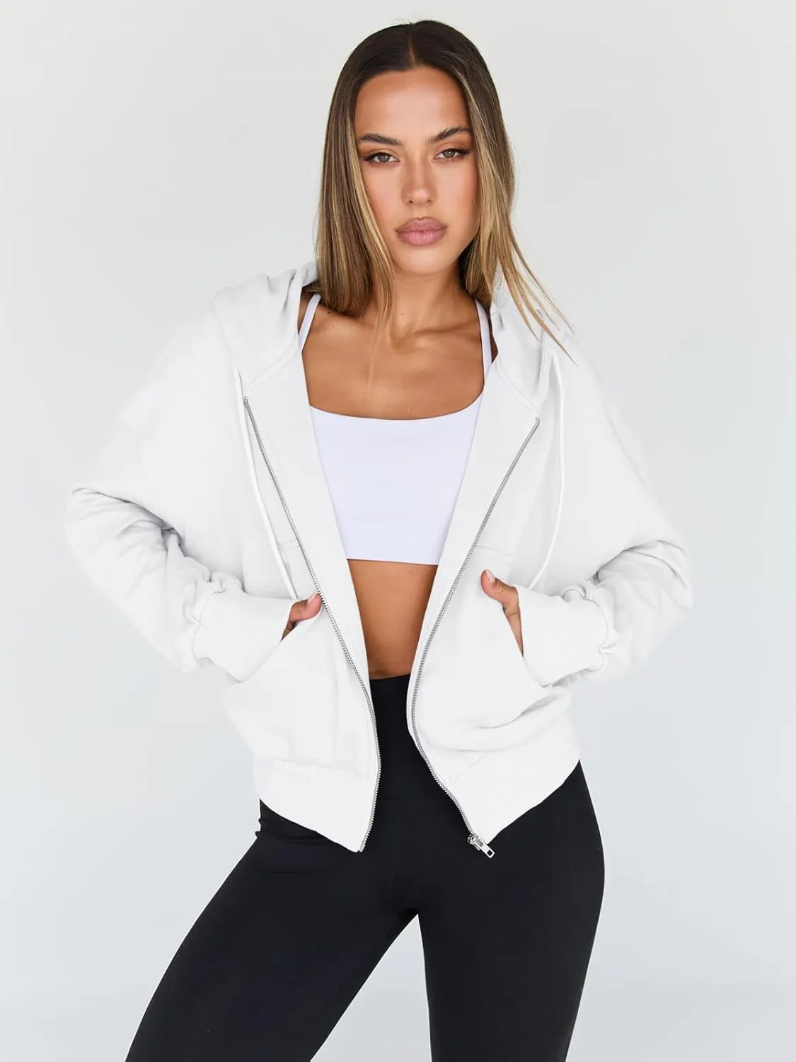 Trendy Queen Hoodies for Women Full Zip Up Cropped Sweatshirts Jackets Casual Comfy Gym Tops Fall Outfits Winter Clothes 2025