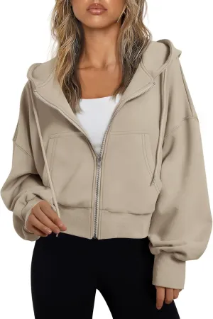 Trendy Queen Hoodies for Women Full Zip Up Cropped Sweatshirts Jackets Casual Comfy Gym Tops Fall Outfits Winter Clothes 2025