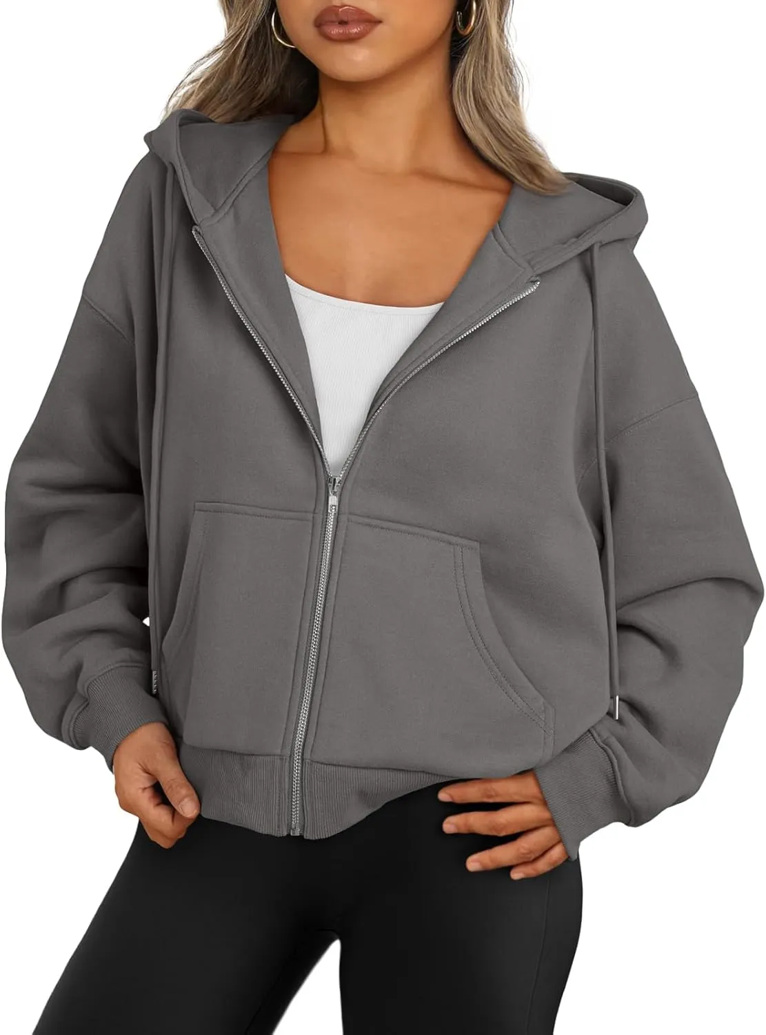 Trendy Queen Zip Up Hoodies For Women Cropped Sweatshirts Fall Fashion Outfits 2025 Y2k Fleece Teen Girls Clothes