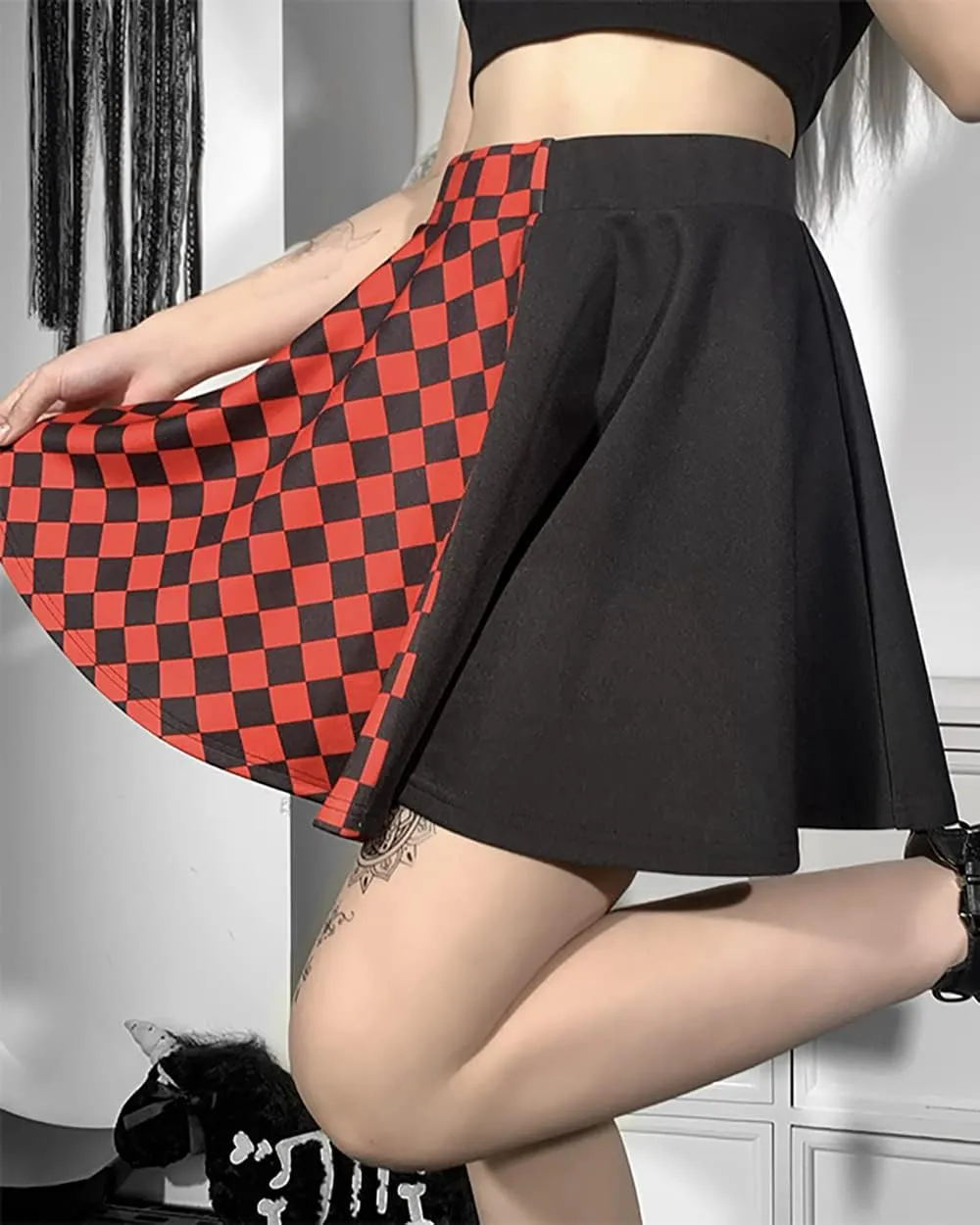 TSMNZMU Womens Punk Plaid Mini Skirts High Waist Gothic Grunge Skirt Y2K Alt Emo Checkered Skirt with Belt