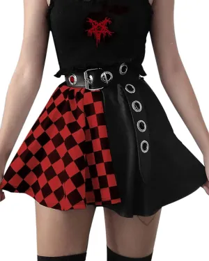 TSMNZMU Womens Punk Plaid Mini Skirts High Waist Gothic Grunge Skirt Y2K Alt Emo Checkered Skirt with Belt