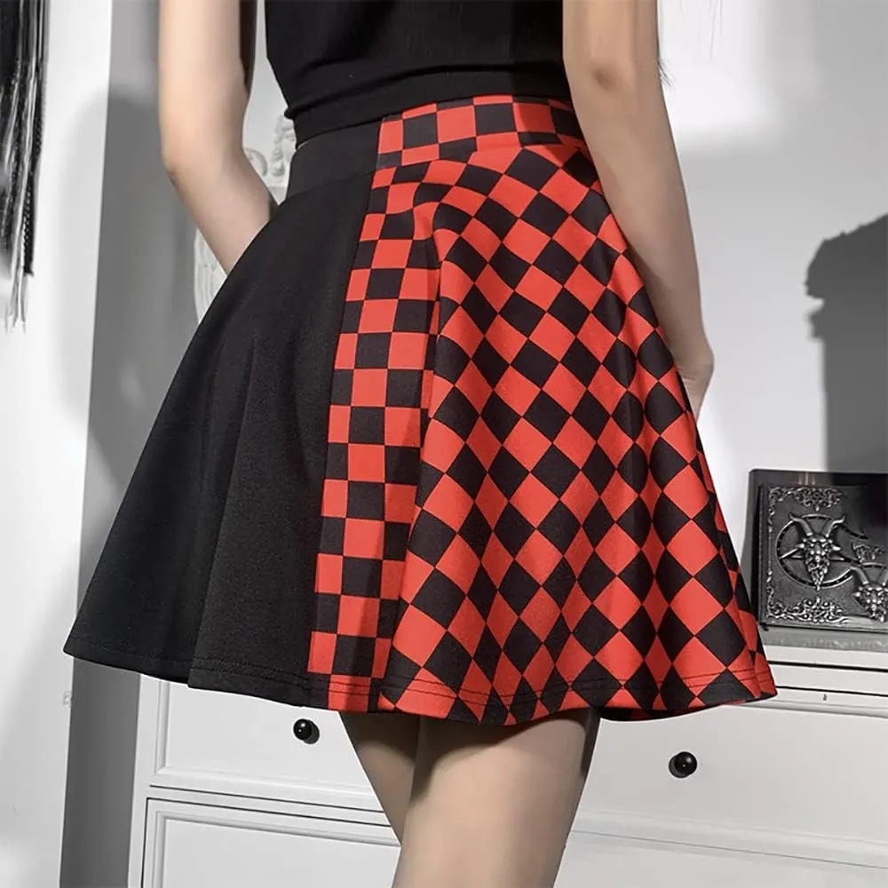 TSMNZMU Womens Punk Plaid Mini Skirts High Waist Gothic Grunge Skirt Y2K Alt Emo Checkered Skirt with Belt