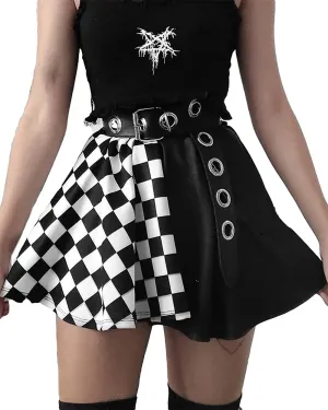 TSMNZMU Womens Punk Plaid Mini Skirts High Waist Gothic Grunge Skirt Y2K Alt Emo Checkered Skirt with Belt