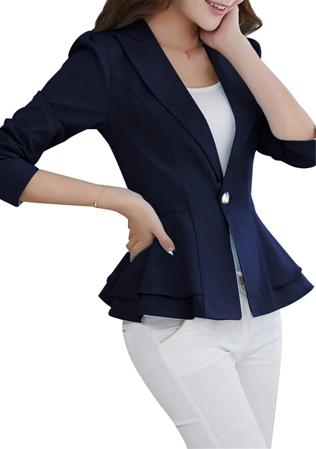TYQQU Women's Work Office Button Down Blazer Business Loose Fit Long Sleeve Blazer