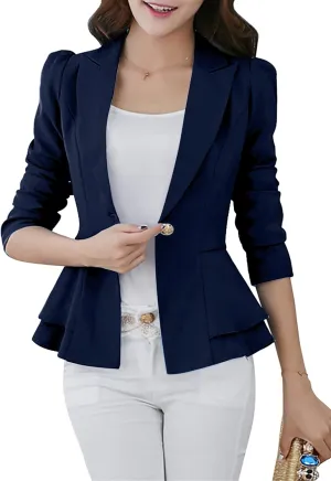 TYQQU Women's Work Office Button Down Blazer Business Loose Fit Long Sleeve Blazer