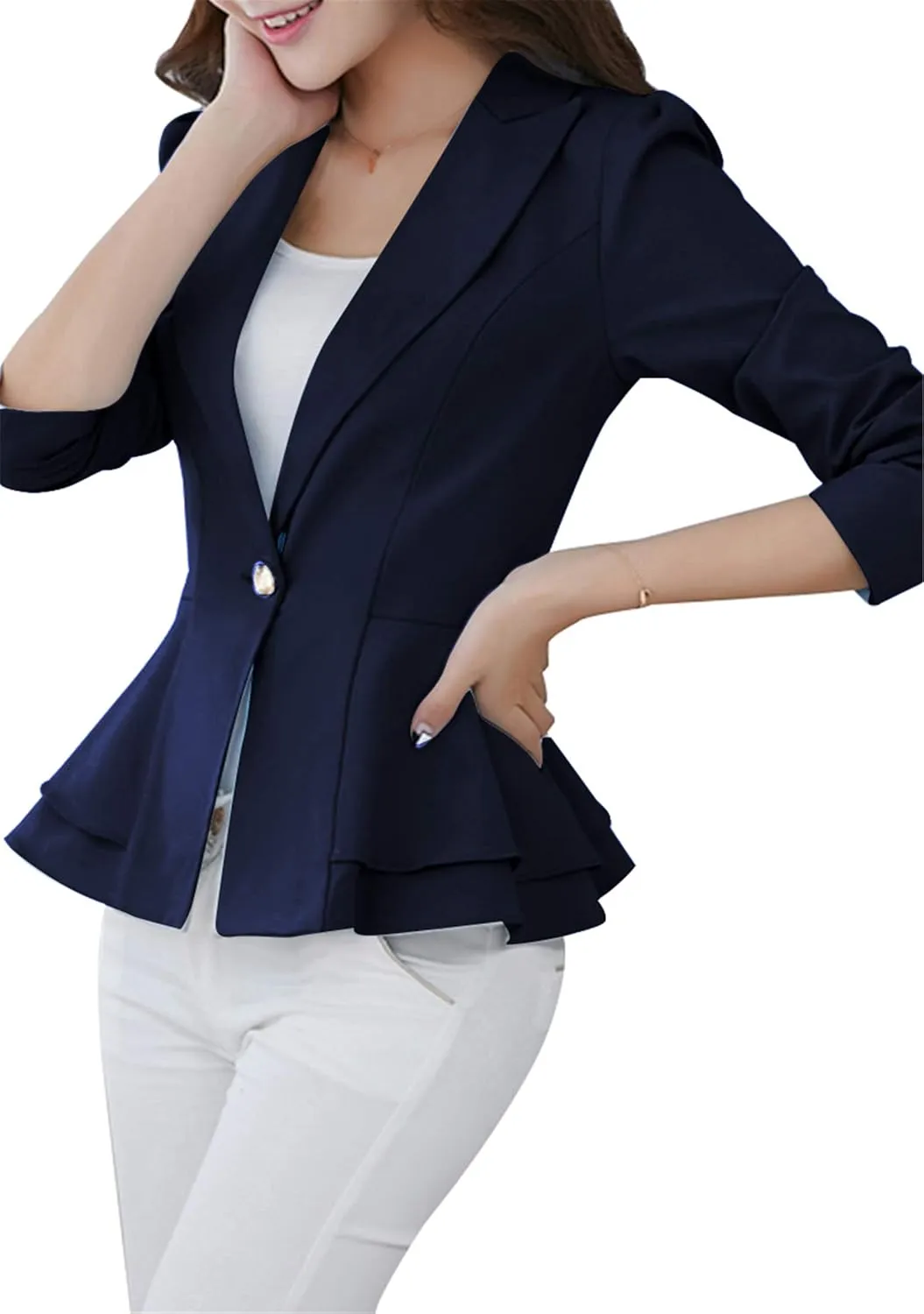 TYQQU Women's Work Office Button Down Blazer Business Loose Fit Long Sleeve Blazer