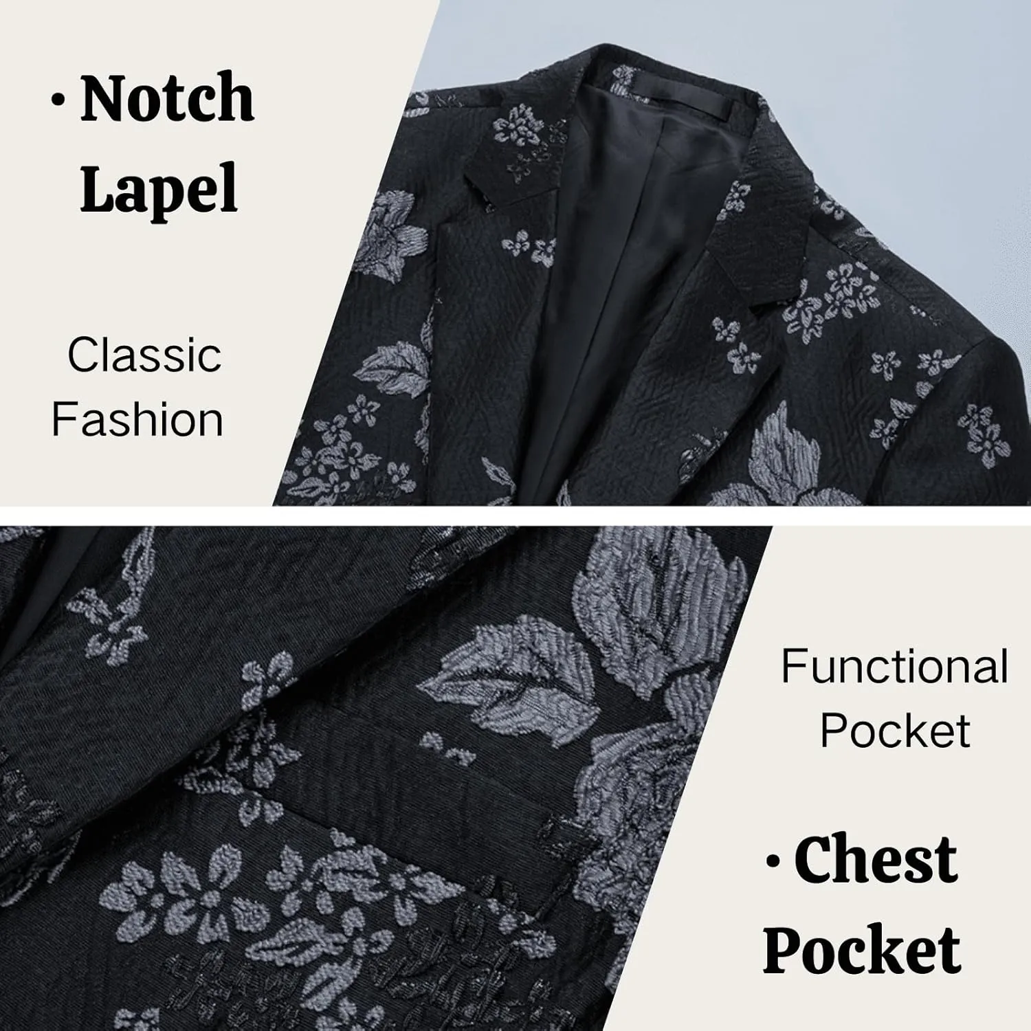 UNINUKOO Mens Blazer Printed Suit Jacket 1 Button Slim Fit Floral Dinner Sport Coat Blazers