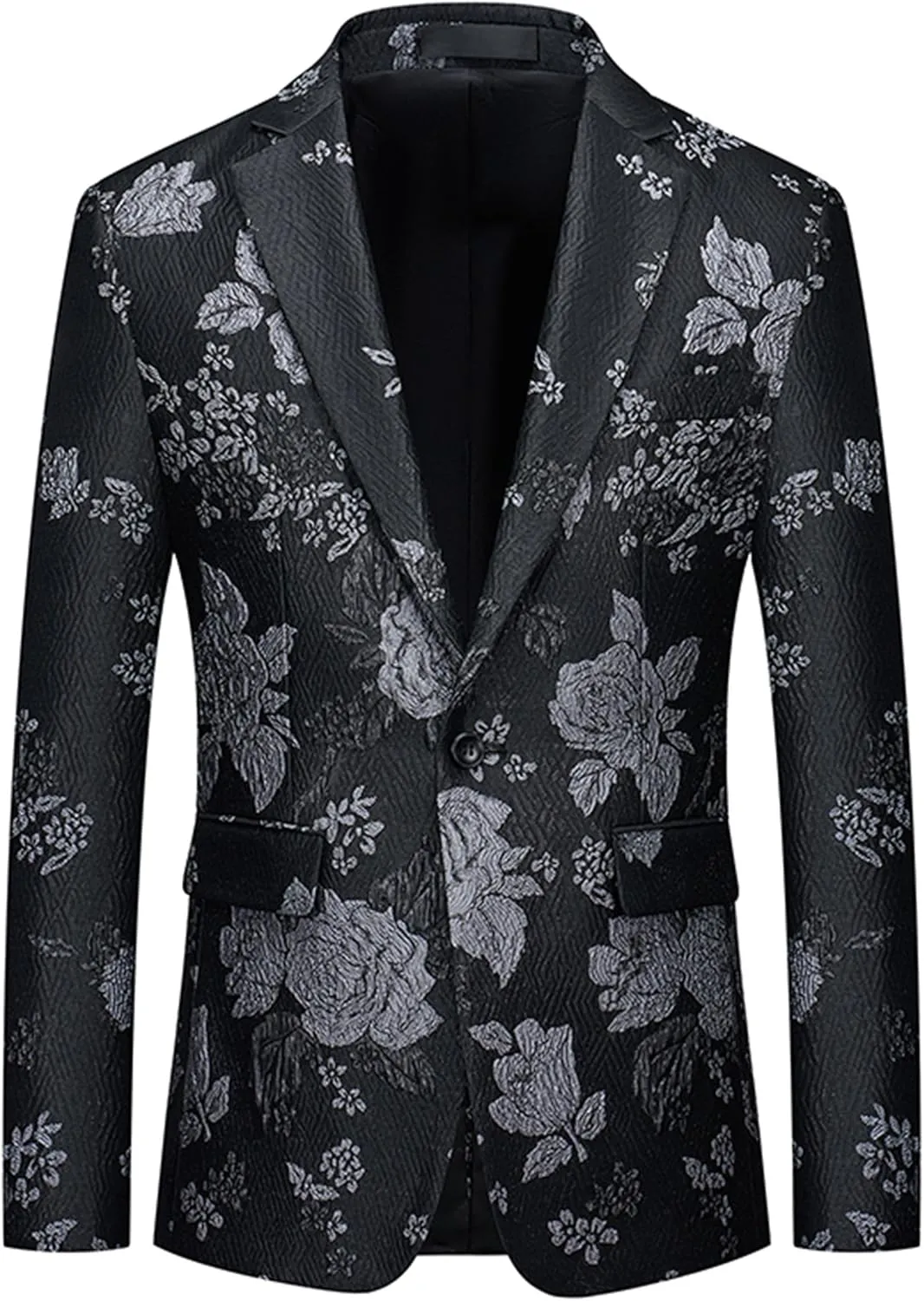 UNINUKOO Mens Blazer Printed Suit Jacket 1 Button Slim Fit Floral Dinner Sport Coat Blazers