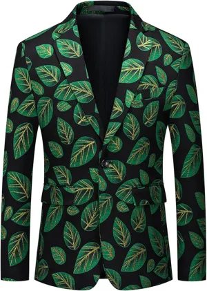 UNINUKOO Mens Blazer Printed Suit Jacket 1 Button Slim Fit Floral Dinner Sport Coat Blazers