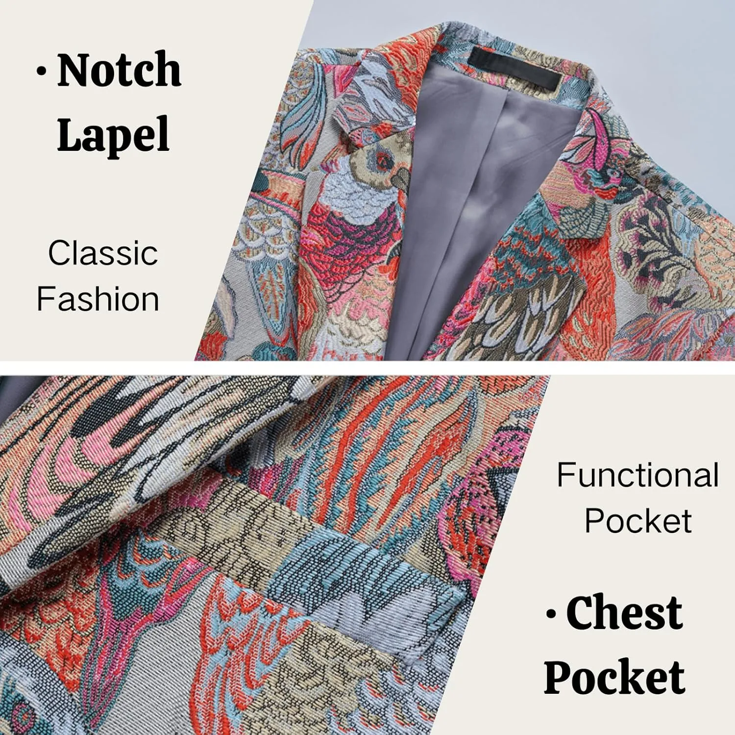 UNINUKOO Mens Blazer Printed Suit Jacket 1 Button Slim Fit Floral Dinner Sport Coat Blazers