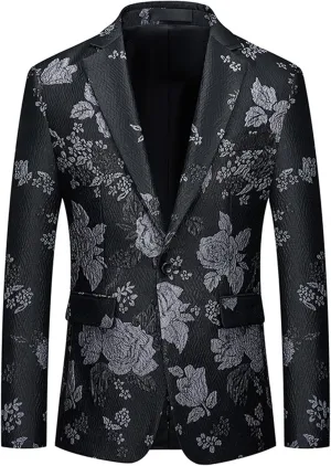 UNINUKOO Mens Blazer Printed Suit Jacket 1 Button Slim Fit Floral Dinner Sport Coat Blazers