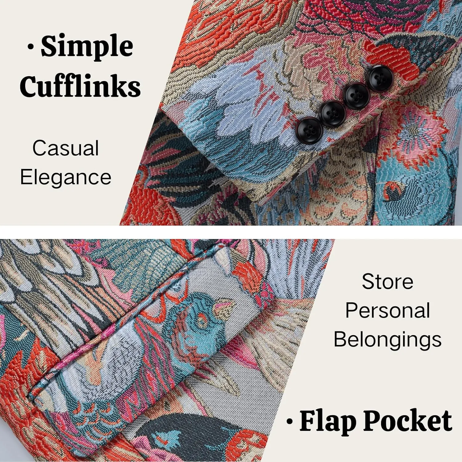 UNINUKOO Mens Blazer Printed Suit Jacket 1 Button Slim Fit Floral Dinner Sport Coat Blazers