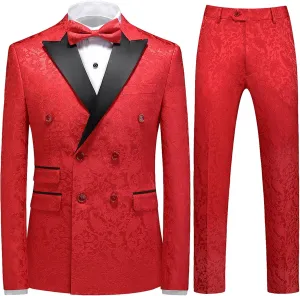 UNINUKOO Mens Suit 3 Piece Tuxedo for Men Paisley Floral Peak Lapel Double Breasted Blazer Vest Pants Set