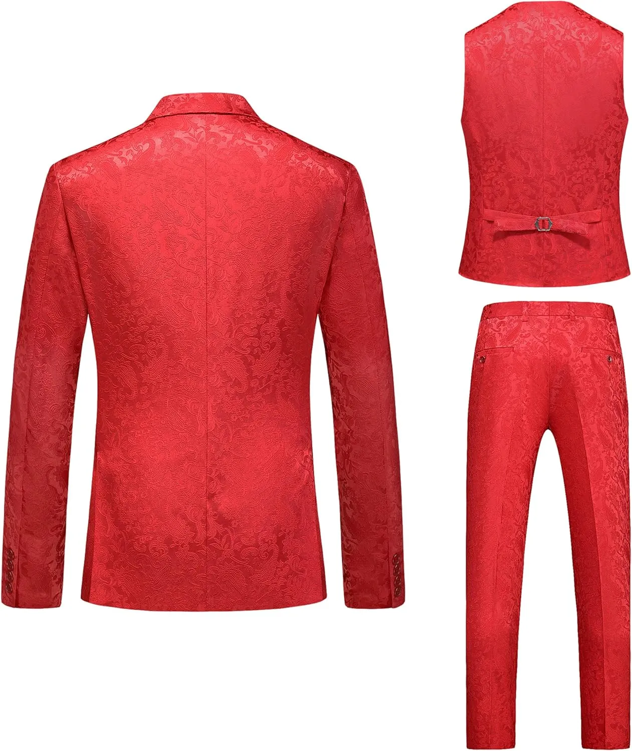 UNINUKOO Mens Suit 3 Piece Tuxedo for Men Paisley Floral Peak Lapel Double Breasted Blazer Vest Pants Set