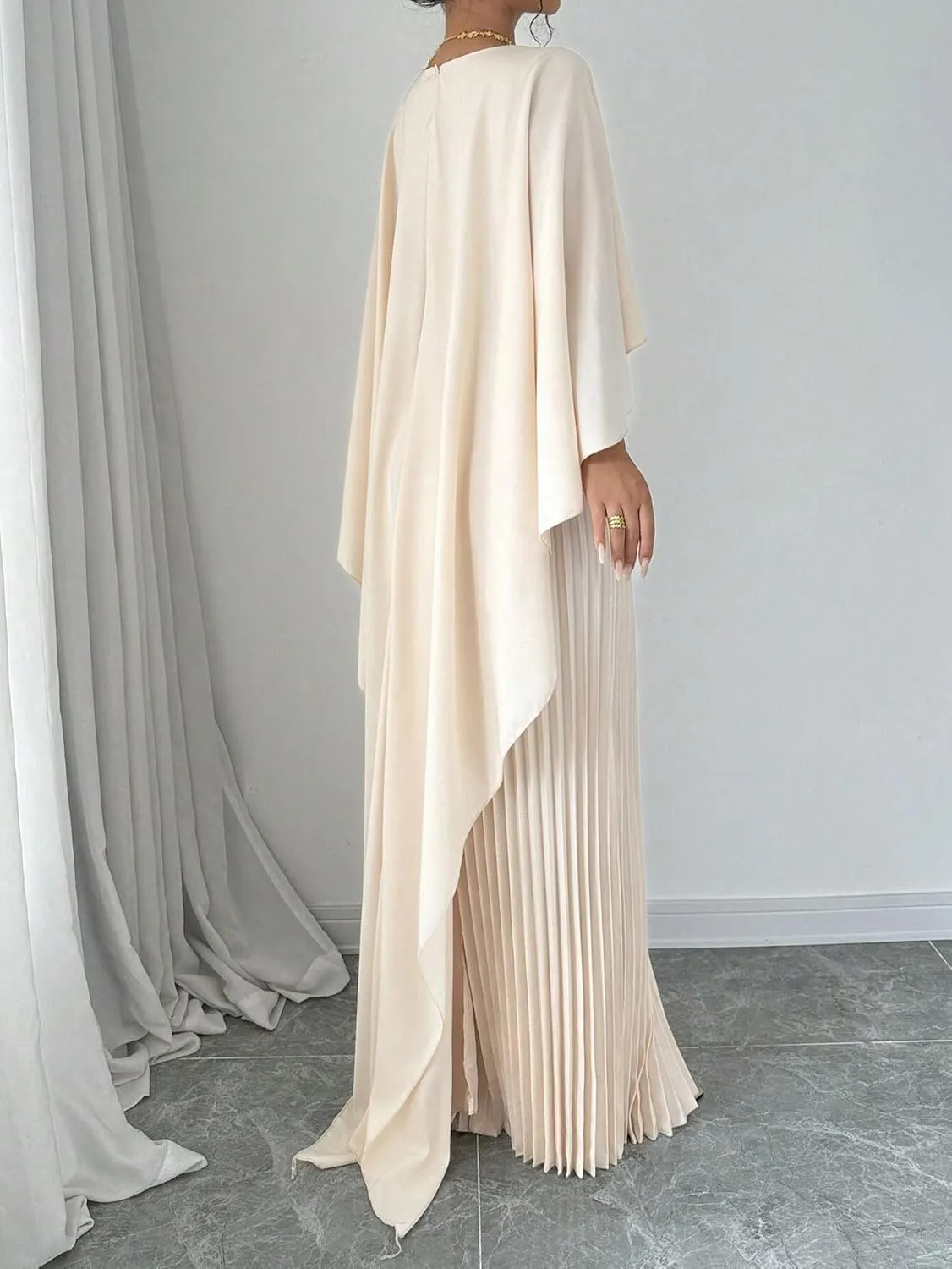 UOOZEE Women's 2025 Spring Wedding Guest Casual Dresses Pleated Crewneck A Line Maxi Party Dress