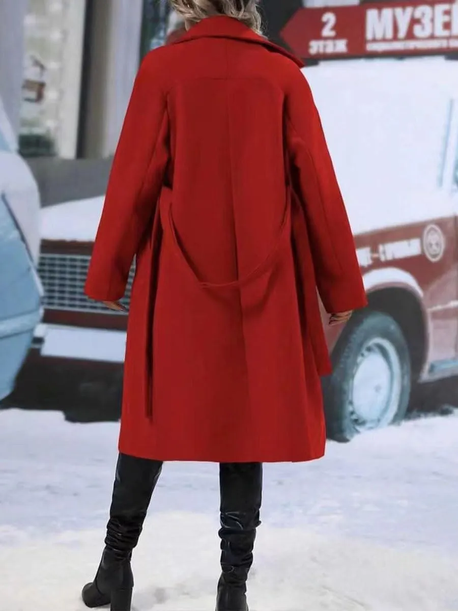 utcoco Women's Trench Coats 2024 Double-Breasted Notch Lapel Long Midi Pea Coat with Belt
