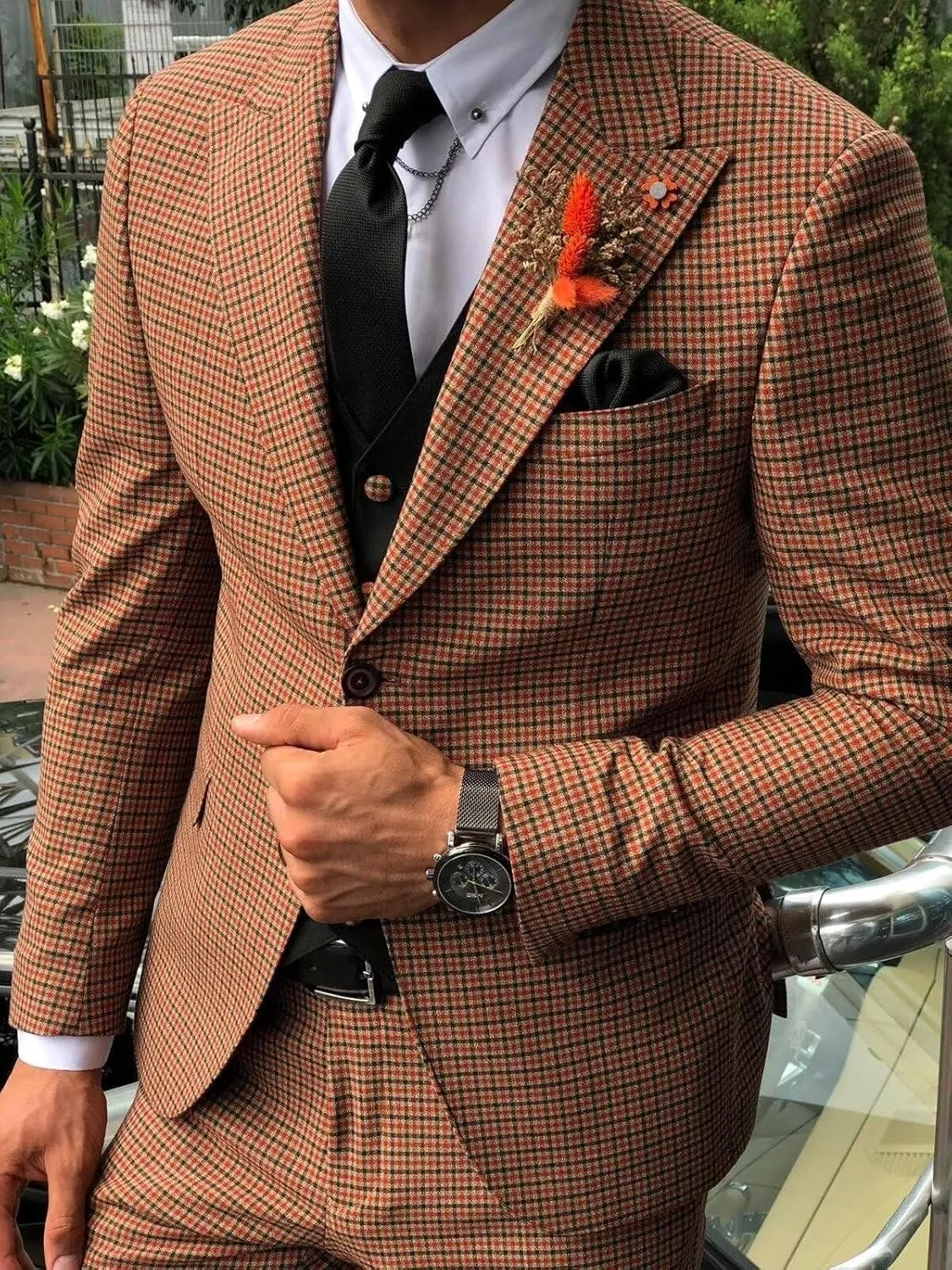 Wangyue Mens Houndstooth Plaid Blazer Casual Sports Coat Slim Fit Checkered Jacket Wedding Prom Blazer Coats Jackets