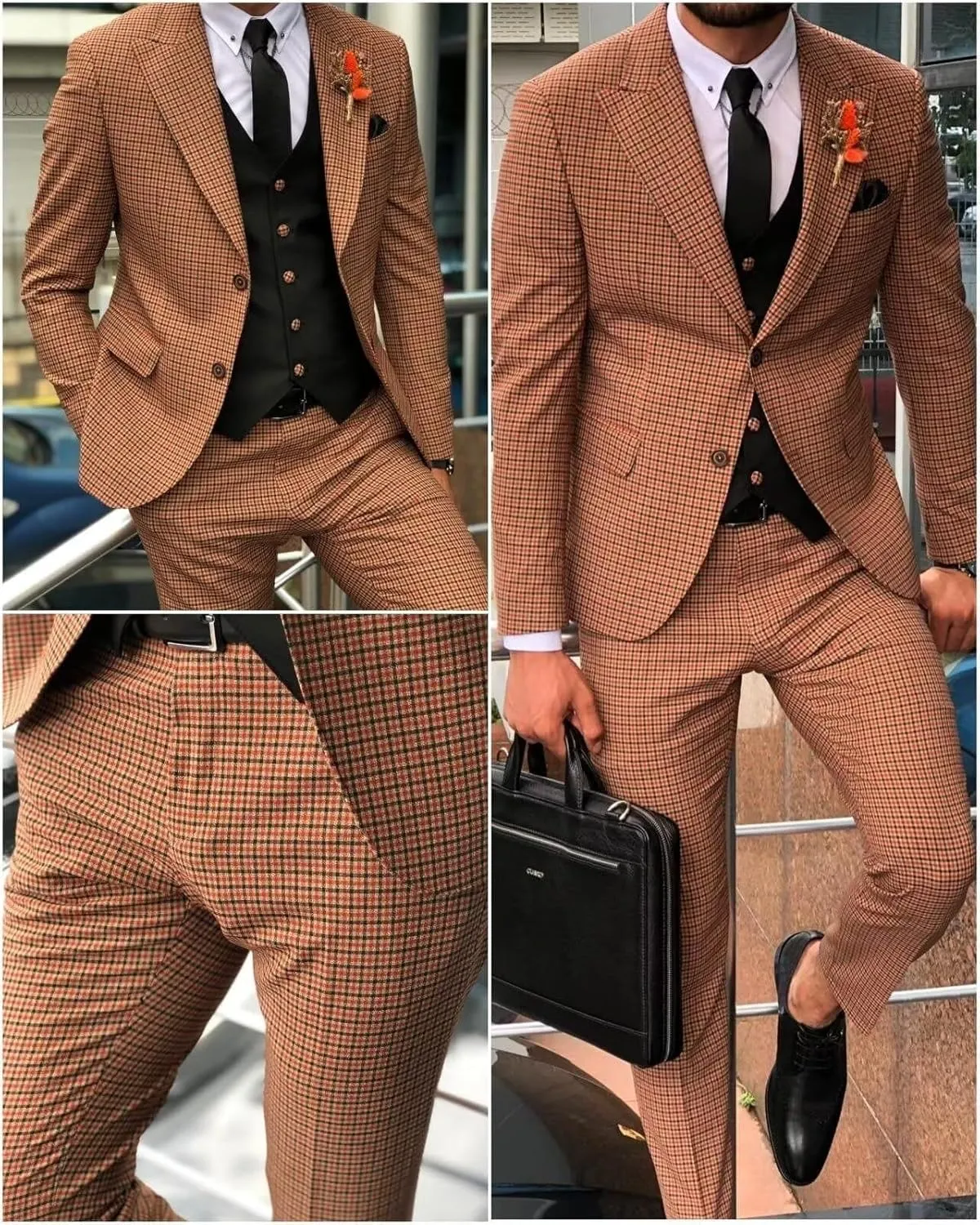 Wangyue Mens Houndstooth Plaid Blazer Casual Sports Coat Slim Fit Checkered Jacket Wedding Prom Blazer Coats Jackets