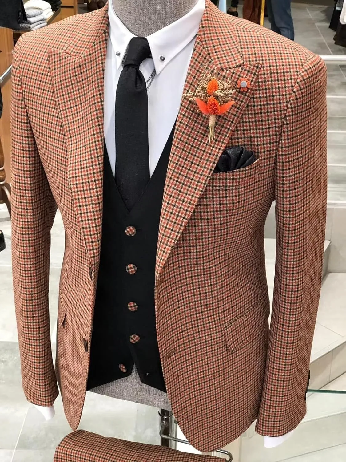 Wangyue Mens Houndstooth Plaid Blazer Casual Sports Coat Slim Fit Checkered Jacket Wedding Prom Blazer Coats Jackets