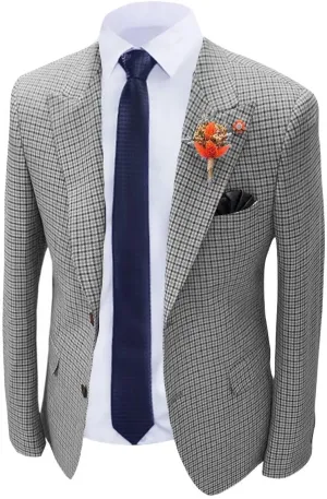 Wangyue Mens Houndstooth Plaid Blazer Casual Sports Coat Slim Fit Checkered Jacket Wedding Prom Blazer Coats Jackets